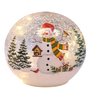 PHITRIC Christmas Decorations Indoor, 1 pcs Sparkling Snowman Globes with LED Lights and Timer, Tabletop Xmas Decor for Fireplace, Table, Home Decor Indoor