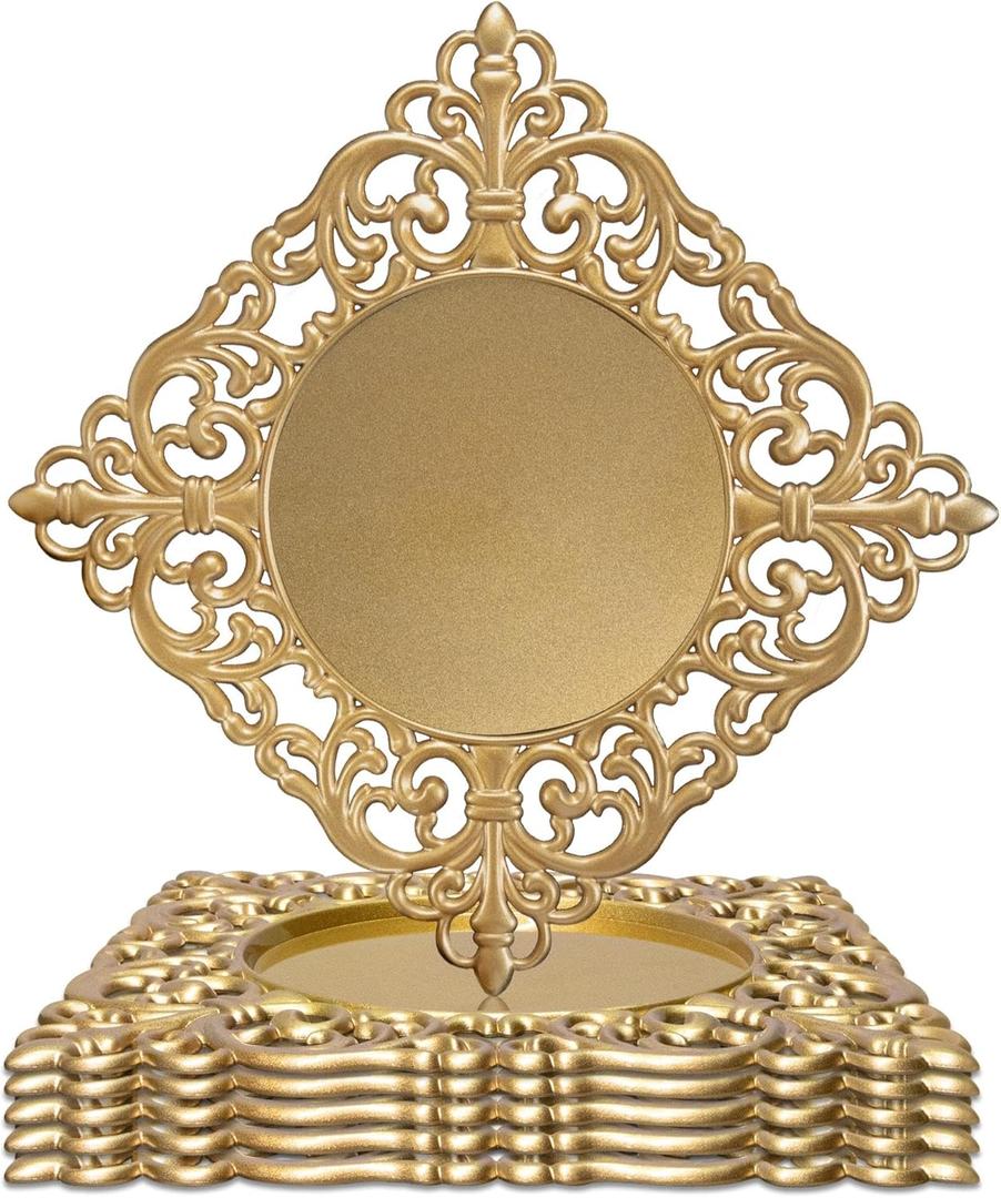 JEVERGN 6 Pack Gold Charger Plates, 12" Square Chargers for Dinner Plates, Gold Plate Chargers with Embossed Rims, Plastic Charger for Wedding, Party Event, Dinner, Table Setting