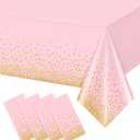 Breling 8 Pack Pink and Gold Disposable Plastic Tablecloths and Satin Table Runner Set, 54 x 108 Inch Tablecloth, 12 x 108 Inch Table Runners for Wedding Graduation Birthday Baby Shower