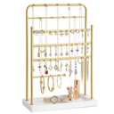 Poyilooo Jewelry Holder, Earring Organizer Holder Wood Jewelry Organizer and Storage, Jewelry Stand for Necklace Earring Keychains Bracelet Studs, Rings Display, Christmas Gifts (White&gold)(2 pcs)
