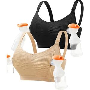 Pumping Bra Hands Free Zip Opening Seamless Nursing Bras for Breastfeeding High Support Nursing & Pumping Bra in One M