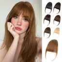 Clip in Bangs  100% Real Human Hair Fringe with Temples, Light Auburn Brown Wispy Bangs Hair Clip Hairpiece for Women, Natural Look, Easy Trim & Secure BB Clips for Daily Wear