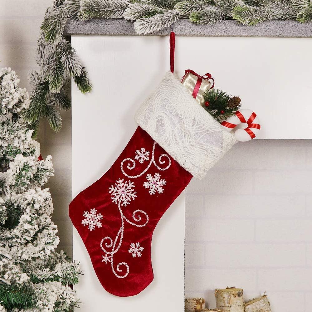 XAMSHOR Velete Christmas Stocking Red 19 Inches Embroidery Gift Holders for Party Holiday Decorations Ornaments