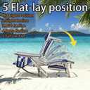 Aluminum Backpack Low Profile Beach Chair - 5-Position Lay Flat Reclining Folding Chair with Removable Cooler Bag - Heavy Duty 330 lbs Capacity, Lightweight Portable Sand Seat(1, Stripe Blue), Oversized
