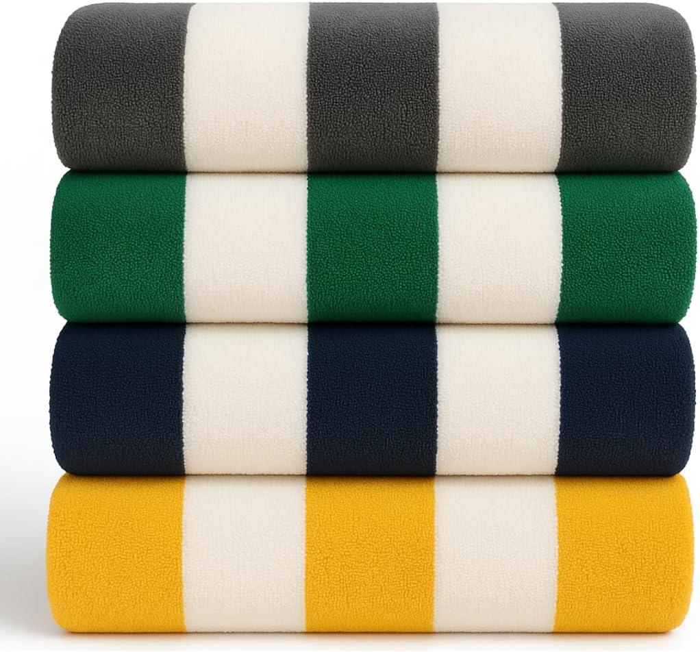 Salt Earth Cotton Family Beach Towel (Pack of 4, 30"x60") - Oversized Beach Cabana Striped Towels - Quick Dry & Absorbent Towels for Bathroom, Travel, Pool, Bath, Vacation, Home, Swim (Multi Color)