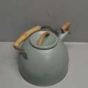 Tea Kettle, Vegoran 100 OZ / 3 Liter Whistling Tea Kettle, Tea Pots for Stove Top Food Grade Stainless Steel with Wood Pattern Folding Handle, Loud Whistle Kettle for Tea, Coffee, Milk (Green)