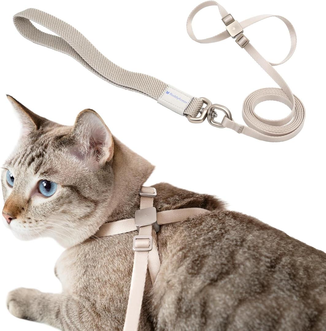 Cat Harness and Leash 2-in-1 - U.S. IDA Bronze Awarding Design, Escape Proof and Anti-Chocking, for Walking and Training, Lighweight for Kitten and Small Large Cat and Puppy(Linen)