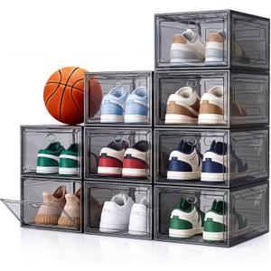 Sturdy Stackable Shoe Box,Clear Shoe Organizer with Magnetic Door