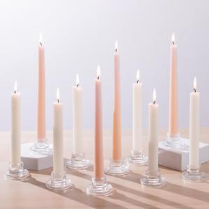 Glasseam Glass Tapered Candlestick Holders: 10Pcs Small Taper Candle Holders Bulk Clear Candle Sticks Holder Decor Short Modern Candle Holder for Table Centerpiece Wedding Christmas Dinner Party 