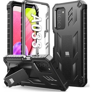 SOiOS for Samsung Galaxy A03S Phone Case: Built in Hard Kickstand & Touch Protector Military Shockproof TPU Sturdy Soft Rugged Heavy Duty Armor Full Body Protection Grade Phone Cover  Black