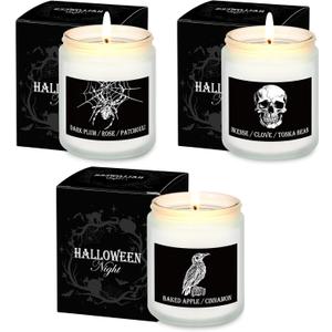 3 Pack Halloween Scented Candles Gifts Halloween Spooky Skull Crow Spider Candles Set with Presents Boxes for Home Decor Indoor (Multicolor)