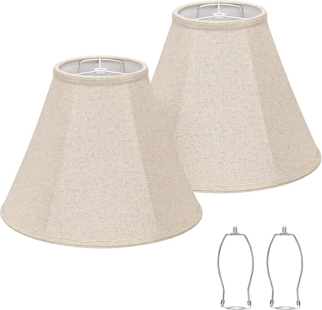 Bell Lamp Shades Set of 2, 6"Top x 13"Bottom x 10"High, Beige Shade Replacement for Table Lamps, Floor Lamps, Fabric Natural Linen Hand Crafted(Spider Fitter), Harp Holders Included, Assembly Required