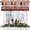 3 x Window Valance Rod Pocket Panel for Kitchen Bedroom Window Merry Christmas Gnome with Xmas Hat Valances Short Curtain Bathroom Treatment Drapes Rustic Wood Plank 42x18in