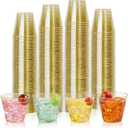 I00000 5oz 100 Pack Gold Glitter Plastic Cups, Glitter Disposable Small Plastic Cups, Disposable Clear Cup with Gold Glitter Shot Glasses, Small Tumbler Perfect for Wedding & Party