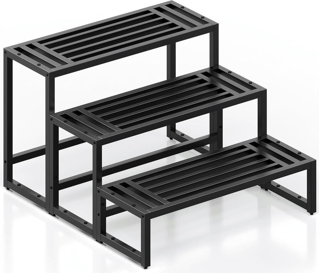 Metal Heavy Duty Plant Stand Indoor Outdoor,3 Tier Ladder Plant Stands Riser,Wrought Iron Plant Shelves for Multi Large Pots,Black Tiered Flower Display Holder for Living Room,Patio,1-Pack