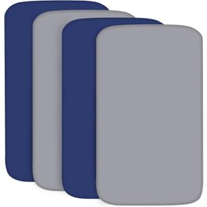 BIloban Pack n Play Sheets 4 Pack, Portable Playard | Mini Crib Sheets, Ultra Soft Microfiber Pack and Play Sheet, Preshrunk, Navy and Light Grey