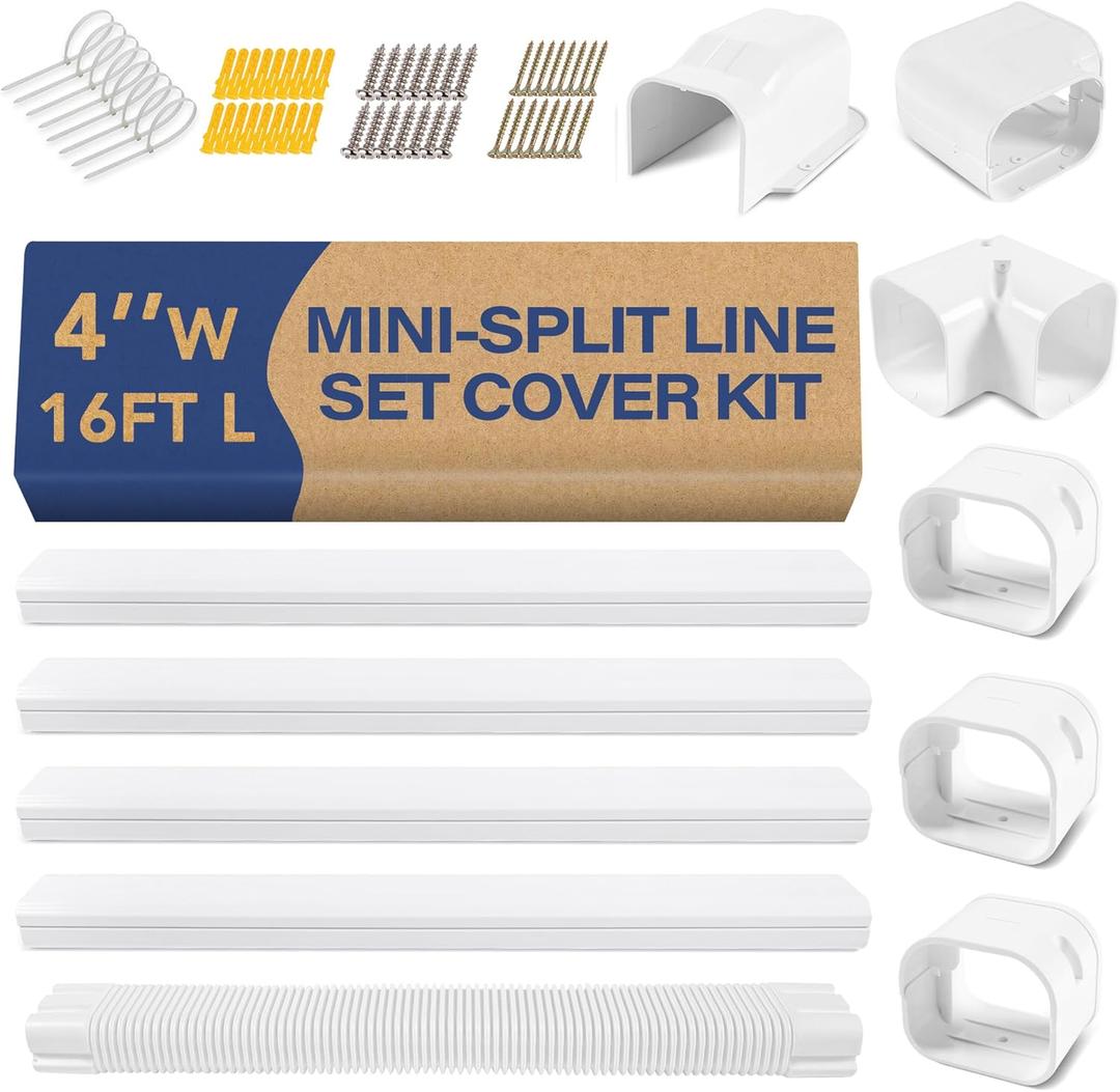 LyPrem 16.5Ft Mini Split Line Set Cover 4" PVC Line Cover Kit for Mini Split and Central Air Conditioner & Heat Pump