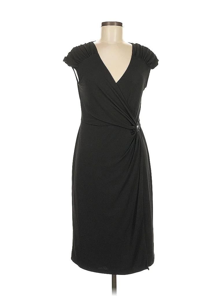 Apt. 9 Cocktail Midi Dress - Wrap V-Neck Short Sleeve: Black Solid Dresses - Women's Size Medium,