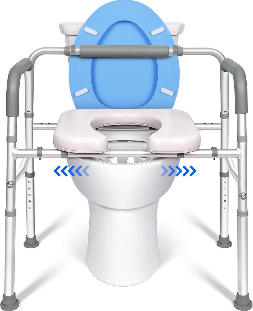3 in 1 Commode Chair for Toilet with Arms, 500 lbs Bedside Commode Chair for Toilet with Bucket 4.4Qt, Width Adjustable Bedside Commode for Seniors, 21”-25“ Extra Large Width