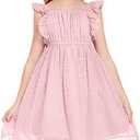 Flypigs Girls Ruffle Sleeve Swiss Dot Dress Stretchy A-Line Flutter Sleeve Casual Dress for Kids, 150