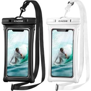 CACOE [Floatable] Floating Universal Waterproof Phone case 2 Pack-Up to 7.0",Phone Pouch with Adjustable Neck Lanyard,IPX8 Cellphone Dry Bags for Vacation Water ActivitiesBlack+White