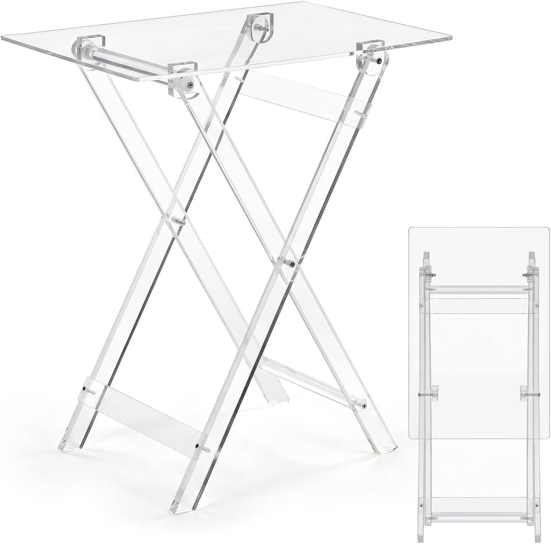 Namalu Acrylic Foldable TV Dinner Table Clear Small Folding Tray Space Saving for Eating Snack Coffee Bed Desk Living Room Kitchen Furniture Easy Assembly(No Edge,24 * 20 * 14 Inches,Transparent)