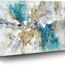 Abstract Teal Blue Canvas Wall Art: Gray White Colorful Minimalist Artwork Modern Glitter Gold Foil Painting for Bedroom (24x18)