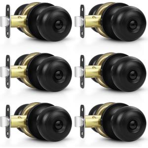Estmoon 6 Pack Door Knobs, Matte Black Privacy Door Knob with Lock, Keyless Door Handle with Lock for Bedrooms/Bathrooms