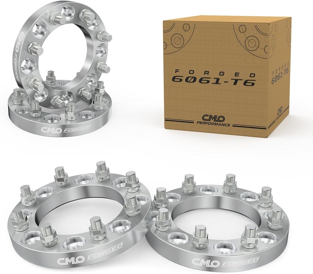 Customadeonly 8x6.5 (8x165.1) Wheel Spacers 1 Inch  4pcs Forged Aluminum Spacers with 126mm Bore, M14x1.5 Studs  Fits Chevy GMC 8 Lug Trucks  25mm Thick  Stud Trimming May Be Required (Silver)