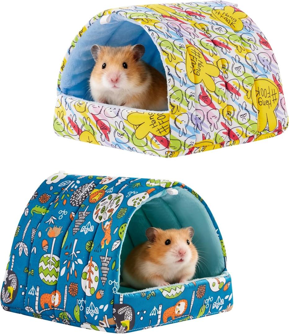 2 PCS Hamster Hideout,Washable Hamster Bed Hamster Bed Hut Hamster House, Small Animal Cage Accessories for Mouse Hedgehogs Ferrets Bearded Dragons and Rats (6*6in, Green+Yellow)