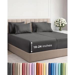 Extra Deep Split King Sheet Set - 7 Piece Breathable and Cooling Sheets - Hotel Luxury Bedding for Women, Men, Kids & Teens - Easy & Secure Fit - Soft and Wrinkle Free - Extra Deep Pockets - Charcoal