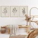 3 x Framed Vintage Floral Wall Art Set of 3 Large Beige Botanical Prints Modern Farmhouse Picture Poster Minimalist Wall Decor Paintingr for Living Room Dining Bedroom 16x24 Inches