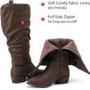 Luoika Women's Extra Wide Calf Low Heel Knee-High Boots (Brown)