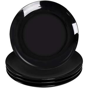 DELLING 10 Inch Black Dinner Plates Set of 4, Porcelain Round Plates - Microwave & Dishwasher Safe, Chip Resistant - Modern Matte Black Plates for Everyday Dining & Entertaining