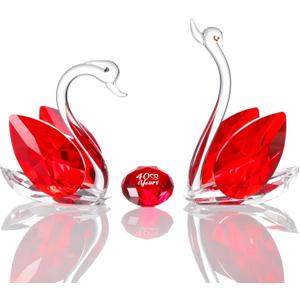 YWHL Happy 40th Anniversary Crystal Swan Gifts for Couples, 40 Years Ruby Wedding Gifts for Parents, Handmade Ruby Red Crystal Swan Collectible Figurine, Anniversary Party Decoration