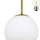 Mid Century Modern Globe Semi Flush Mount Ceiling Light Fixture Frosted Glass with Gold Brass Finish,1-Light Sphere Glass Pendant Lights for Aisle Porch Stairway Closet Kitchen Laundry Room(Bulb Incl) (6 inch)