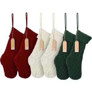 Personalized Christmas Stockings, Knit Monogrammed Xmas Stocking for Family, 6 Pack Double Color Matching 22 inches Large Embroidered Holiday Santa's stocking for Home Decoration, with Name Tags