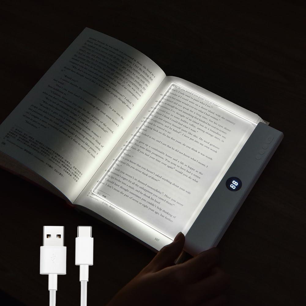 Book Light, Rechargeable Clear LED Flat Reading Light with 3 Colors & Timer, Dimmable Panel Plate Lamp Book Full Page Light for Reading in Bed at Night, Funny Gifts for Readers, Kids, Women, Men (White)