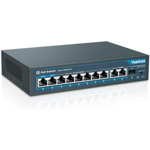 YuanLey 8 Port Gigabit PoE Switch with 2 Gigabit Uplink, 8 PoE+ Port 1000Mbps, 1 SFP Port, 120W 802.3af/at, Metal, Qos, Unmanaged Plug and Play AI Smart Detection Ethernet Switch