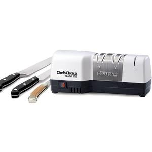 Chef'sChoice Hybrid Knife Sharpeners for 20-Degree Straight-Edge and Serrated Knives Combines Electric & Manual Sharpening With 100-Percent Diamond Abrasives And Precision Angle Guides, 3-Stage, White