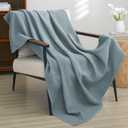 PHF 100% Cotton Waffle Weave Throw BlanketPre-Washed Snag Proof Lightweight Breathable Moisture-Wicking for Layering in Cold Weather for Couch Bed,Machine Washable,Home Decor Gift-Ocean (Throw(50" x 60"))