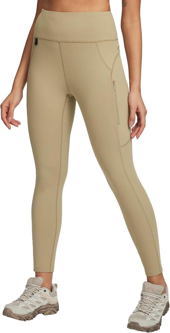 baleaf Women's High Waist Leggings with Pocket Hiking Pants Tummy Control 3 Pocket for Athletic Outdoor Running (Medium, Tannin)