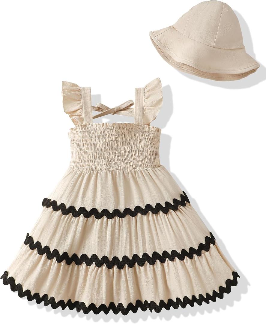SODLON Kids Toddler Dress Baby Girl Summer Clothes Sleeveless Ruffle Smocked Dresses Little Girls Casual Boho Beach Sundress, Size: 6-7 Years