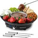 Nostalgia 10 Oz Electric Fondue Pot Set for Cheese & Chocolate - 4 Dipping Forks, 3-Section Food Tray - Kitchen Gadgets and Appliances for H'ors Deouvres, Entrees, Desserts - Black