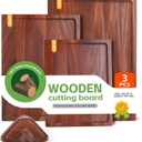 Walnut Cutting Board Set of 3 Handmade Wooden Chopping Boards with Holder, Deep Juice Grooves Side Handles Reversible NonToxic Serving, Gift for Mother's Day, Housewarming Wedding