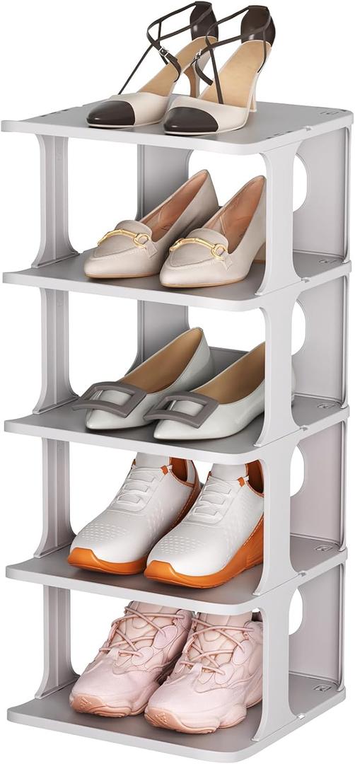 HAIXIN Shoe Rack for Closet - Stackable Shoe Organizer for Closet, Space-Saving Narrow Shoe Rack for Front Door Entrance, Grey (5 Tier)