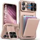 Slotcase for iPhone 17 Pro Max Case with Wallet & Sliding Lens Cover & Kickstand & Credit Card Holder & Camera Stand, Military-Grade Protection Phone Case Cover for iPhone 17 Pro Max 2025, Rose Gold