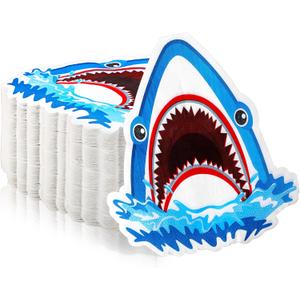 Honoson 100 Pcs Shark Paper Napkins Shark Theme Party Decorations Disposable Cocktail Beverage Napkins for Kids Birthday Baby Shower Ocean Under the Sea Party Party Supplies Shark Cake Decorations