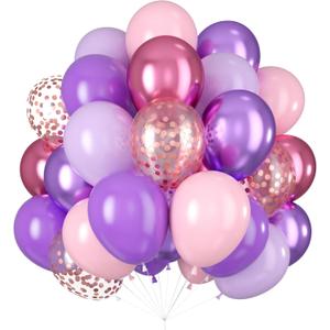 Pink and Purple Balloons Metallic Purple Pink Red Balloons for Butterfly Birthday Party Decorations Pastel Latex Balloon 12inch 12pcs Balloon Bridal Shower Bachelorette Engagement