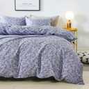 HoneiLife Queen Size Duvet Cover - Cotton Comforter Sets, Floral with Zipper Closure & Corner Ties, Pale Purple, Soft & Breathable - Lavender Grey, 3Pcs (Queen/Full-90"x 90")